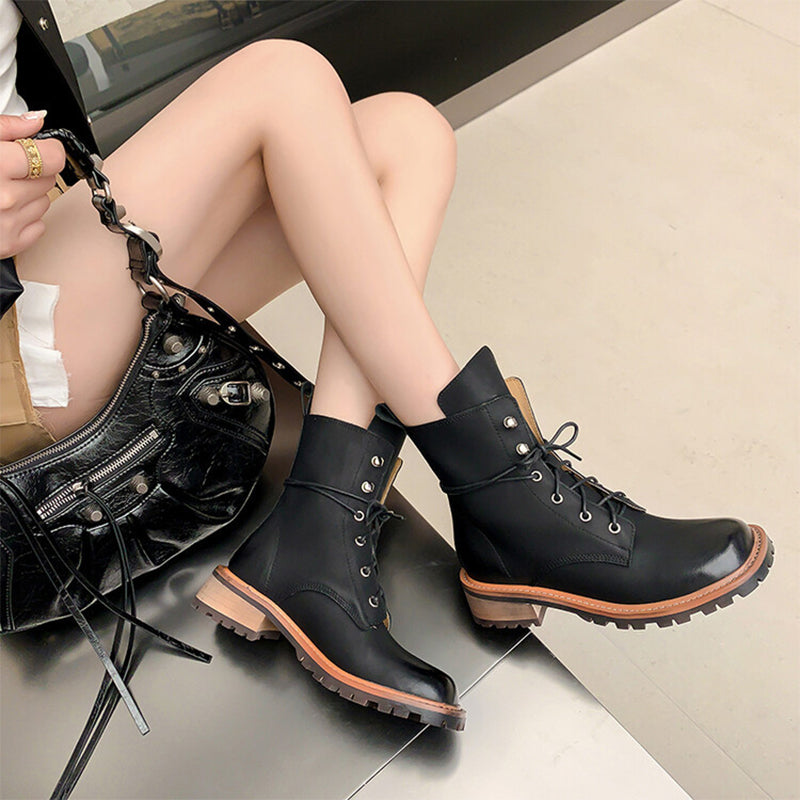 Womens Boots Lace Up Leather Ankle Boots in Yellow/Black