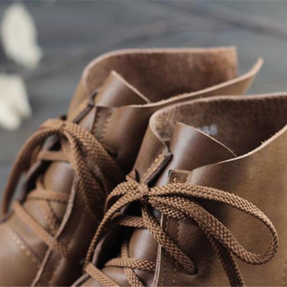 Leather Women Ankle Booties Lace-Up Casual Shoes Flats Brown/Black