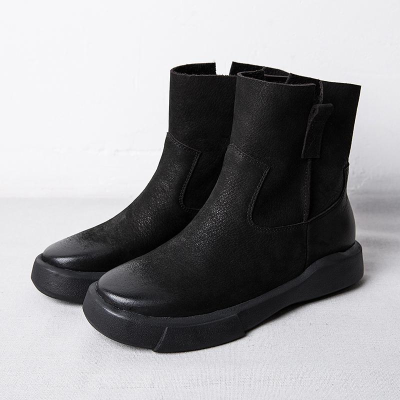 Waxing Leather Short Boots for Winter Side Zipper Chelsea Boots Black/Coffee