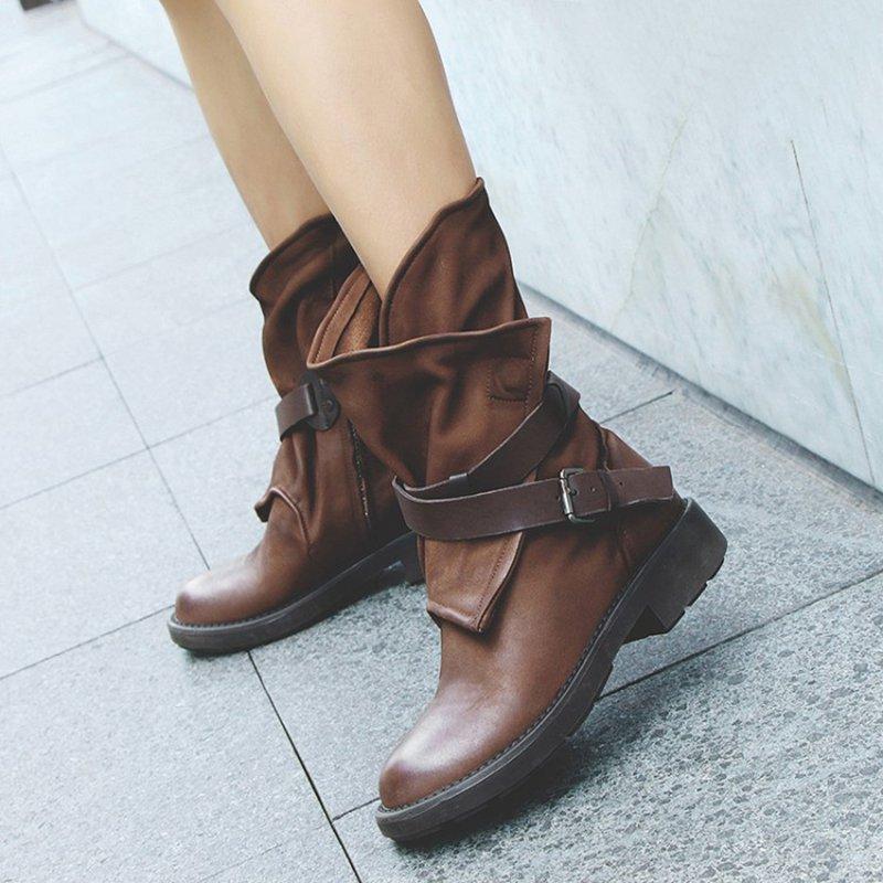 Women's Plus Size Adjustable Buckle Mid-Calf Motorcycle BootsFree Shipping