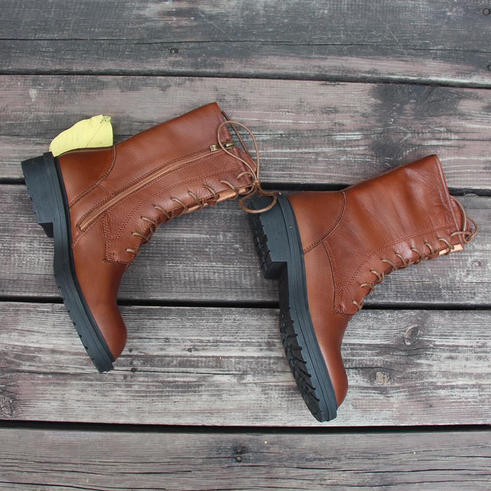 Retro Short Boots Women Handmade Genuine Leather Boots Biker Boots Brown