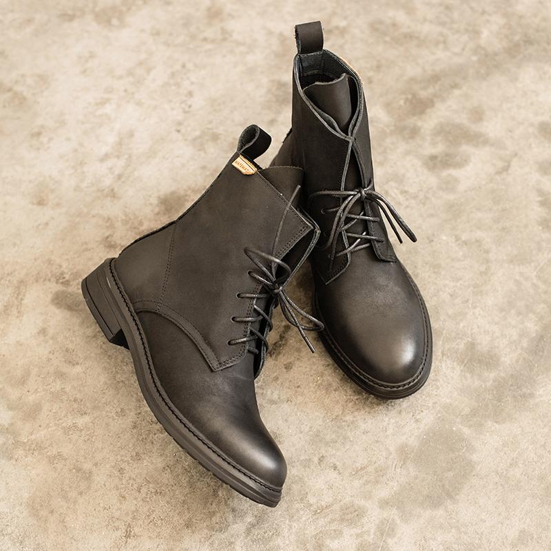 Handmade Women Matte leather Biker Boots Classic Combat Boots Black/Yellow