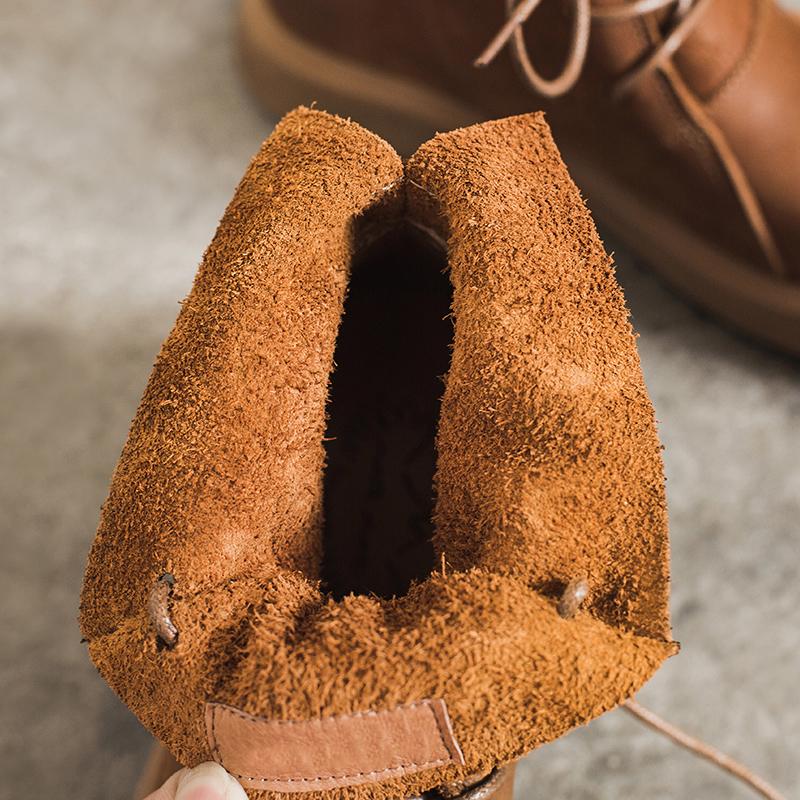 Lace Up Boots for Women Handmade Leather Flat Ankle Boots Brown/Coffee/Black