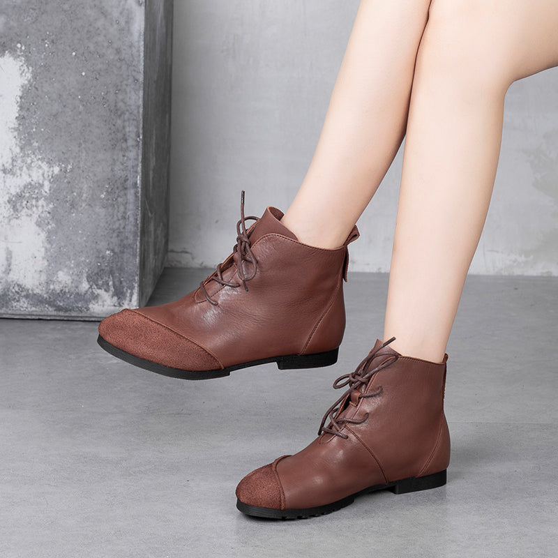 Concise Style Oxford Shoes For Women Leather Handmade Ankle Boots Black/Coffee
