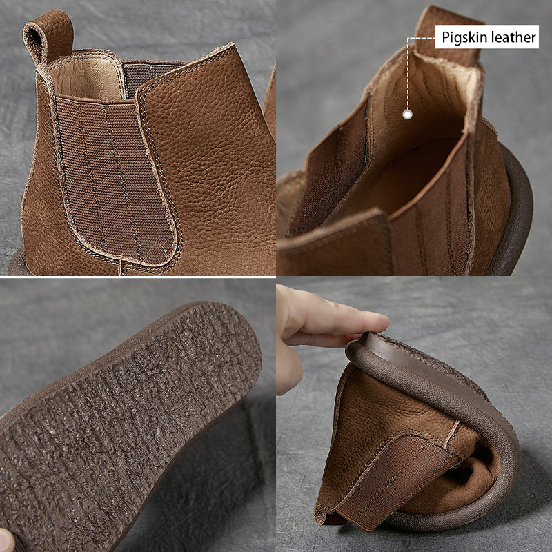 Women's Leather Chelsea Boots Soft and Retro Style in Khaki/Coffee