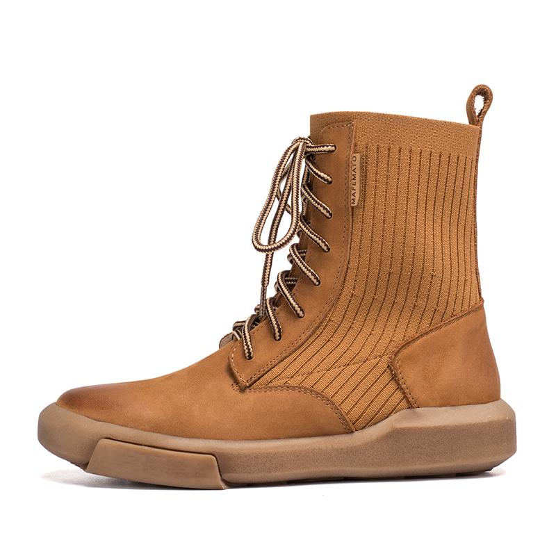 Matte Leather Combat Boots Lace Up Boots Short Plush Lined Or Leather For Choice Brown/Black /Beige