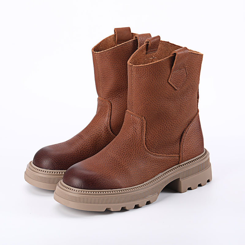 Cowhide Boots Women Comfy Zip Walking Boots Brown/Black/Coffee