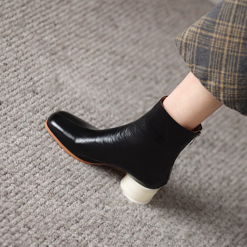 Classic Elegant Glove-Like Ankle Boots Mid Heel Slimming Boots Back Zipper Boots