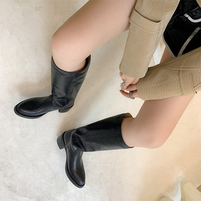 Retro Cowboy Boots Women Handmade Genuine Leather Black/Brown - HIGH WESTERN BOOTS Side Zipper
