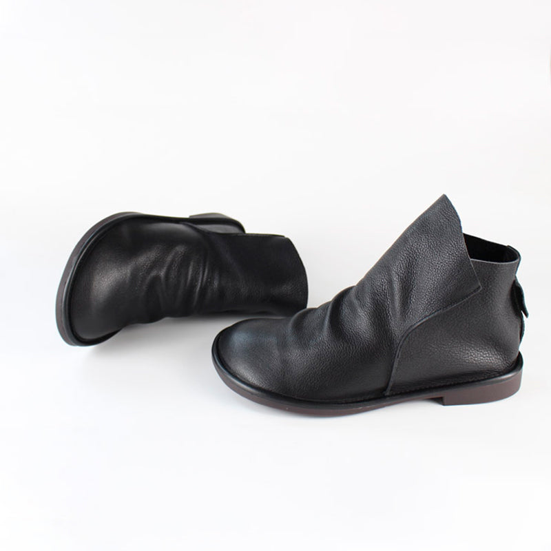 Handmade Leather Chelsea Boots For Women Soft Ankle Boots Retro Round Toe Short Boots For Fall And Winter Coffee/Black