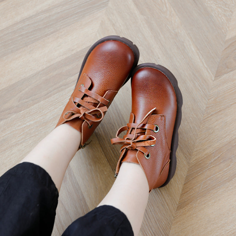 Handmade Retro Leather Ankle Boots For Women Side Zipper Black/Brown