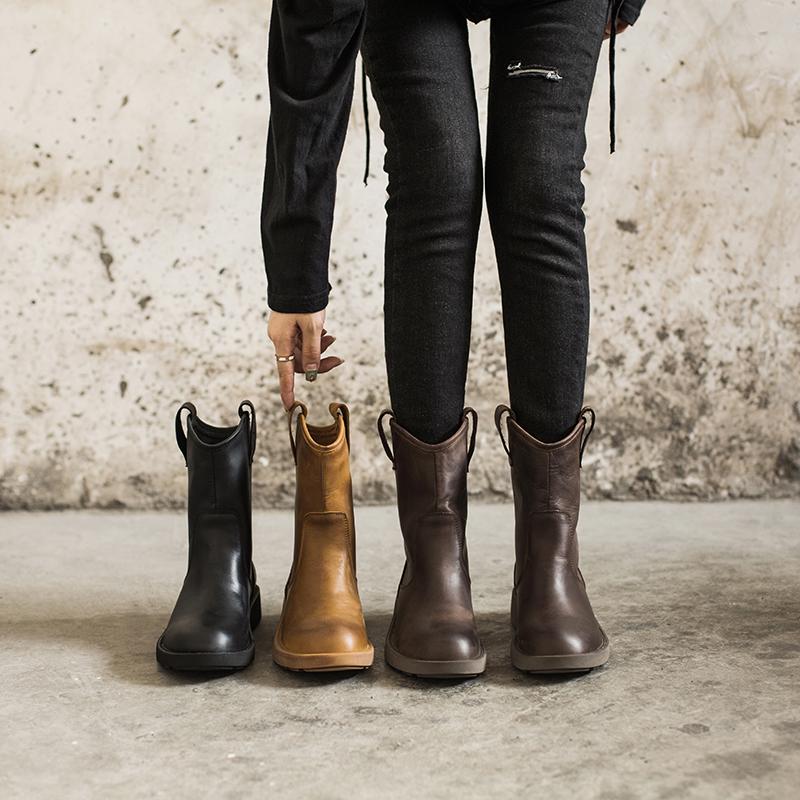 Western Cowboy Boots Handmade Top Cowhide Winter Boots Fleece Lined Or Leather For Choice Black/Coffee/Brown