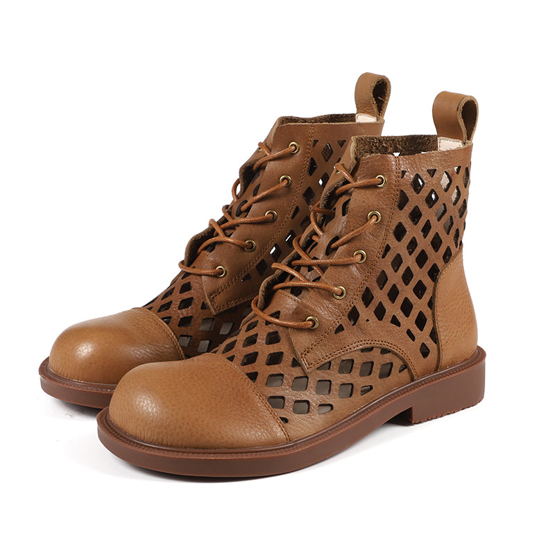 Handmade Leather Boots For Women in Black/Brown - Summer Ankle Boots
