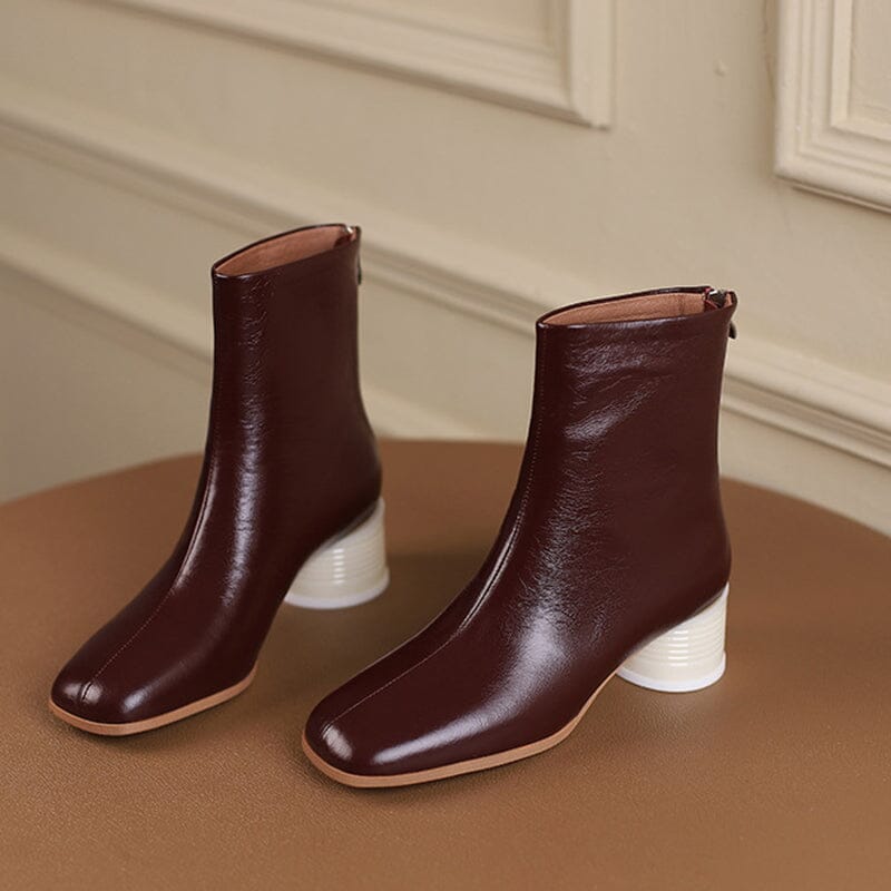 Classic Elegant Glove-Like Ankle Boots Mid Heel Slimming Boots Back Zipper Boots
