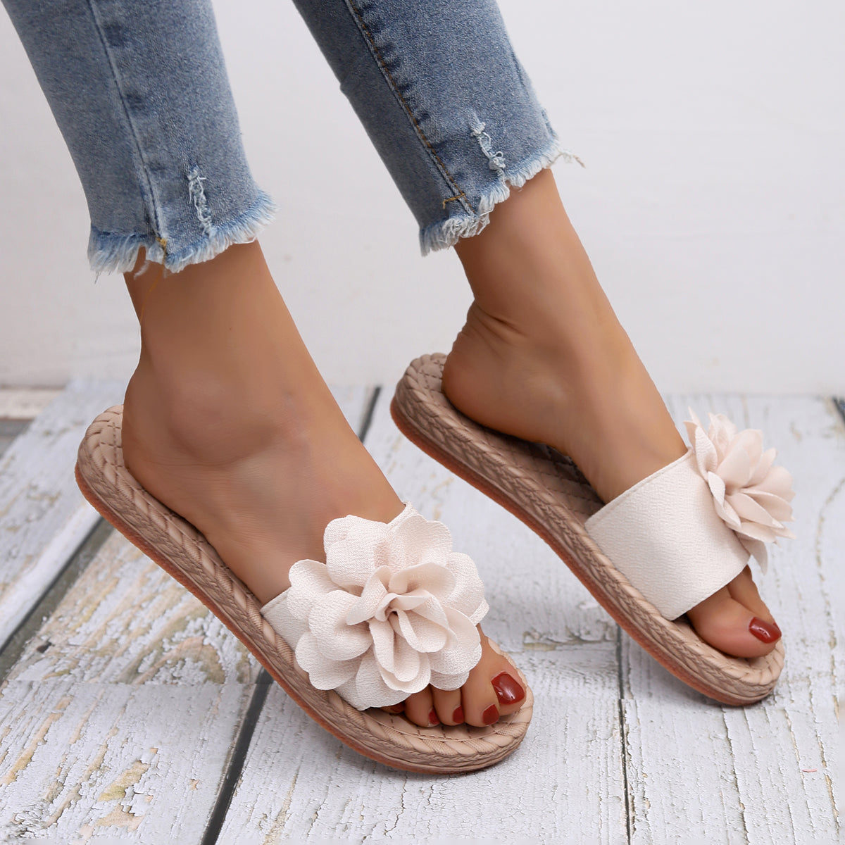 Floral Decor Flats Espadrille Slide Sandals Summer Beach Slippers