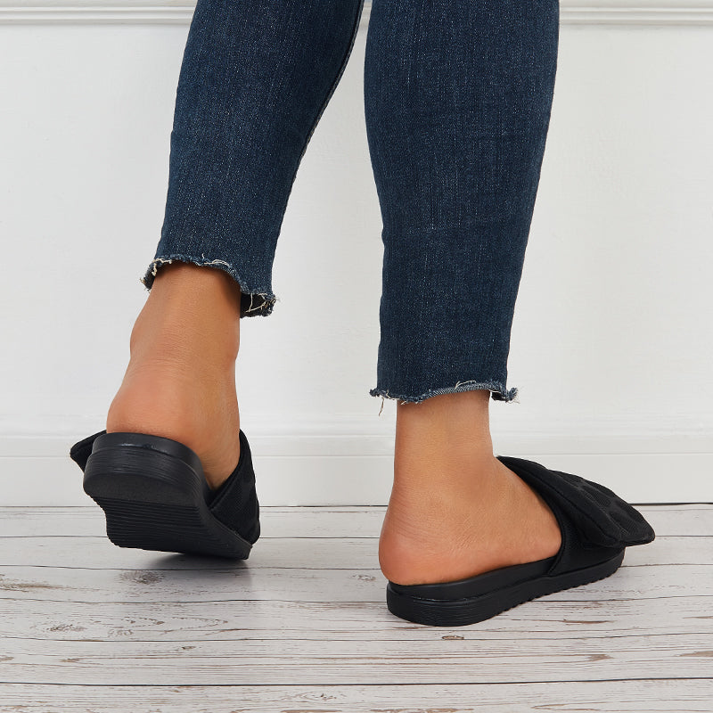 Summer Platform Slide Sandals Round Open Toe Flat Slippers