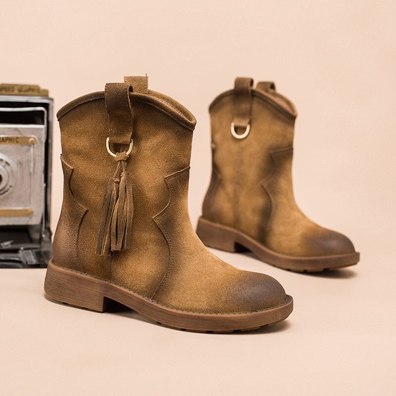 Matte Leather Western Boots Handmade Cowboy Boots Gradient Colors in Brown/Apricot