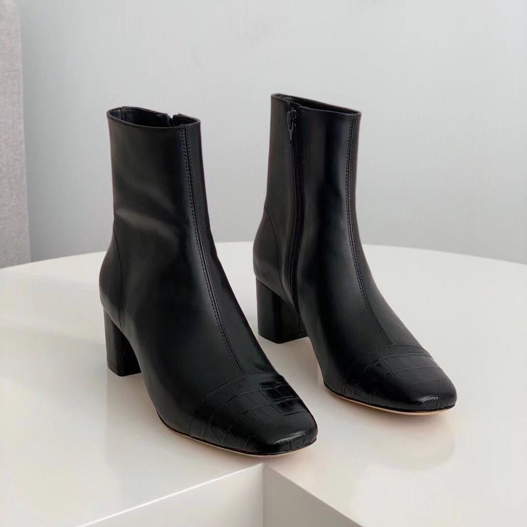 Classic Elegant Ankle Boots Mid Heel Sheepskin Elastic Boots Black