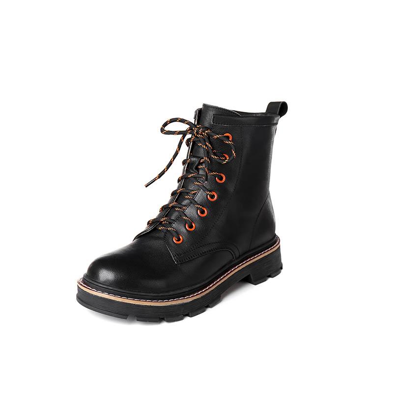 Women Leather Lace-Up Oxfords Round Toe Ankle Booties Black/Coffee