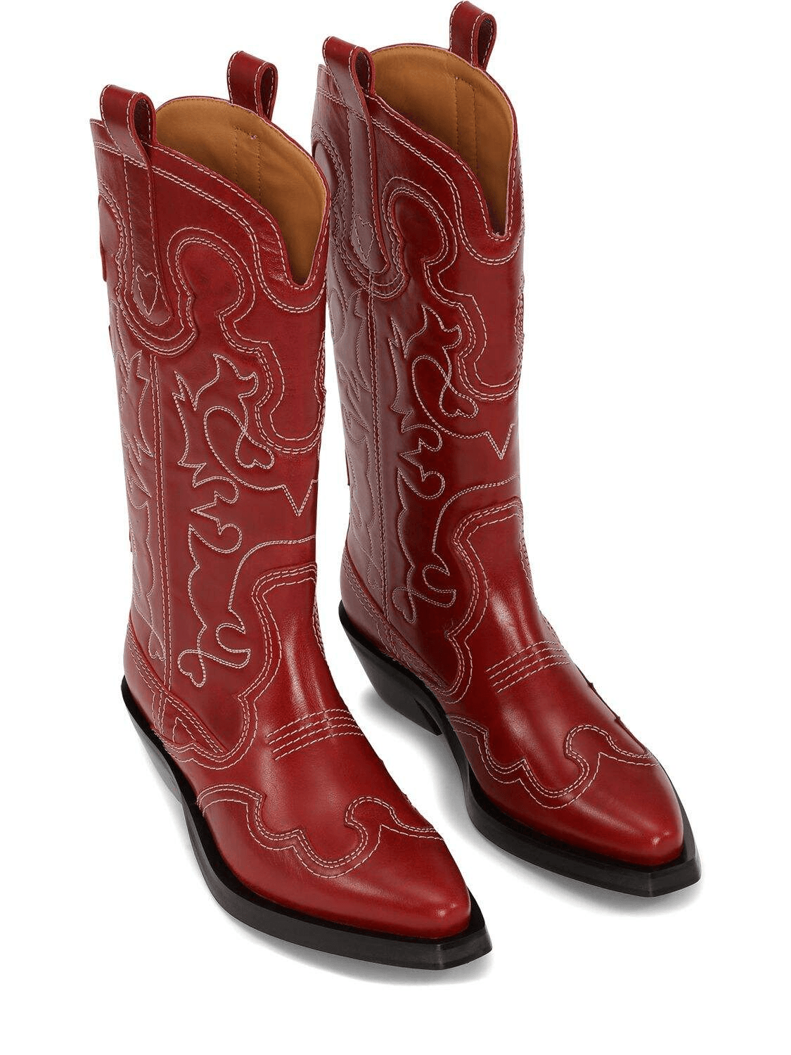 Womens Western Boots Mid Calf Embroidery Leather- Black/Brown/Red Roper Cowgirl Boots
