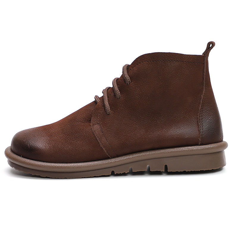 Handmade Soft Leather Ankle Boots Retro Round Toe Short Boots Women Mori Girl Boots
