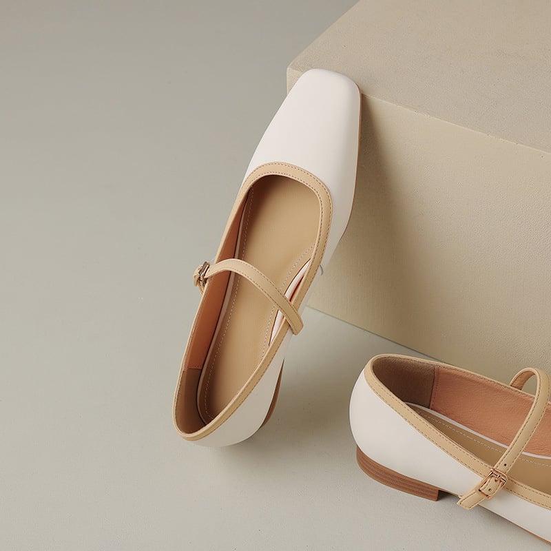 Ricki Square Toe Block Heels Mary Jane Flats
