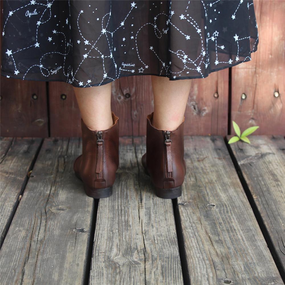 Women Handmade Soft Leather Flats Loafers Boots Color Blocking Ankle Boots Original Design Coffee/Black