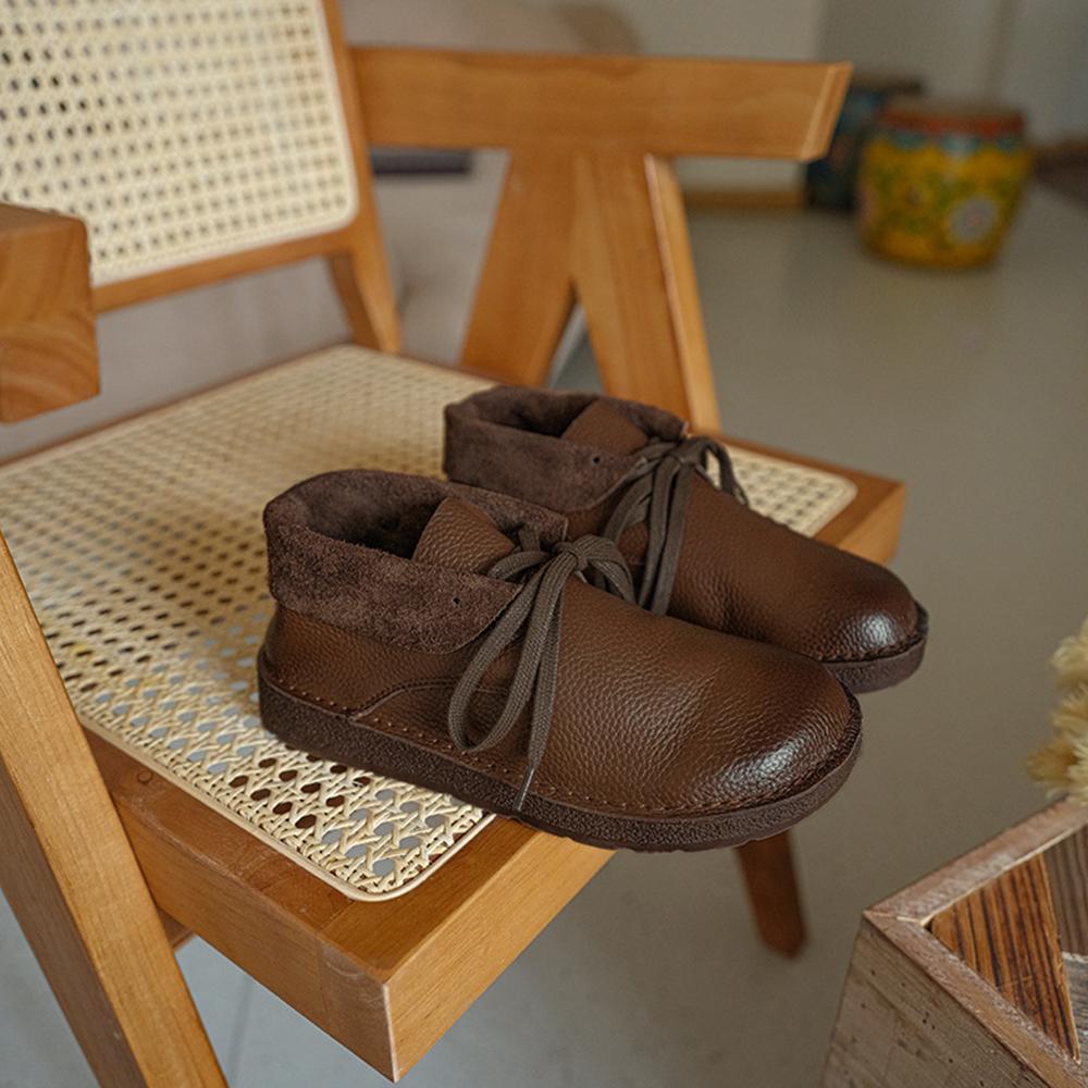 Handmade Genuine Leather Flat Boots Lace-Up Soft Ankle Booties Mori Girl Oxfords Designer Shoes Combat Boots Coffee/Beige/Brown