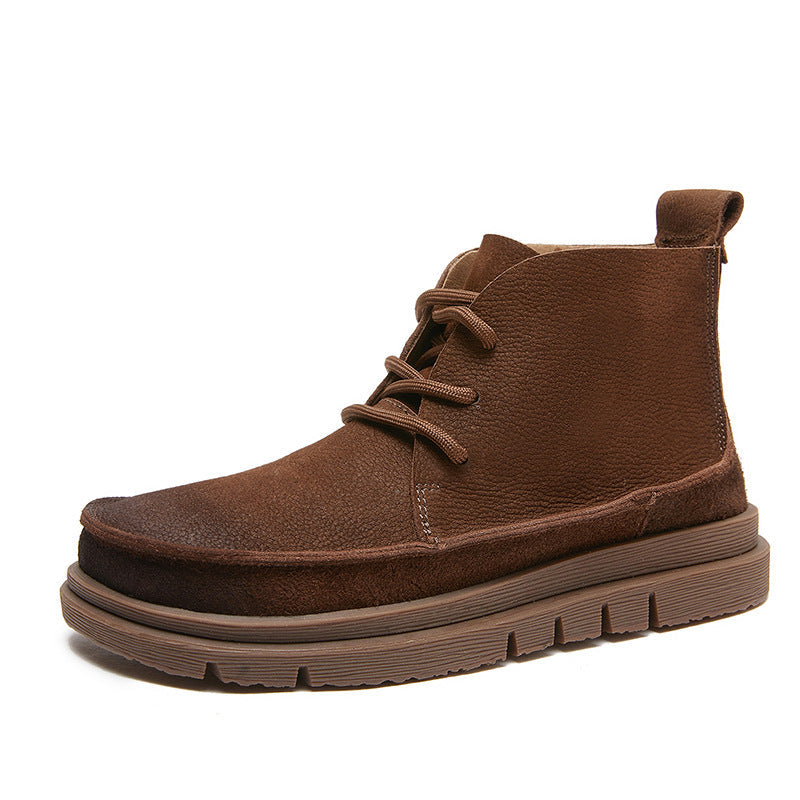 Handmade Leather Lace Up Ankle Boots For Women Soft Short Boots For Fall And Winter Coffee/Khaki