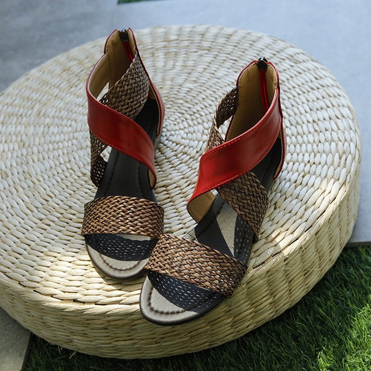 Woman Rome Hemp Wedges Ladies Zippers Sandals