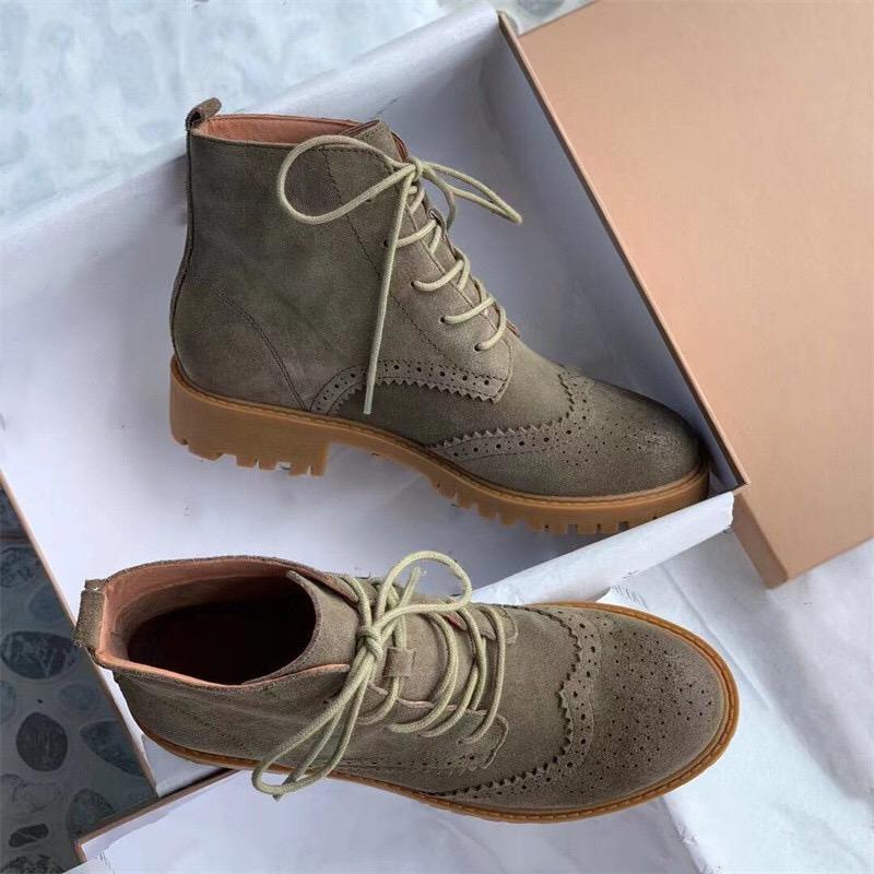 Handmade Suede Leather Wingtip Brogue Boots Black/Khaki