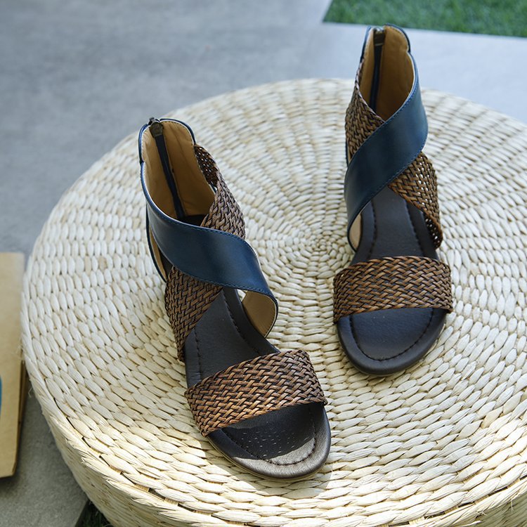 Woman Rome Hemp Wedges Ladies Zippers Sandals