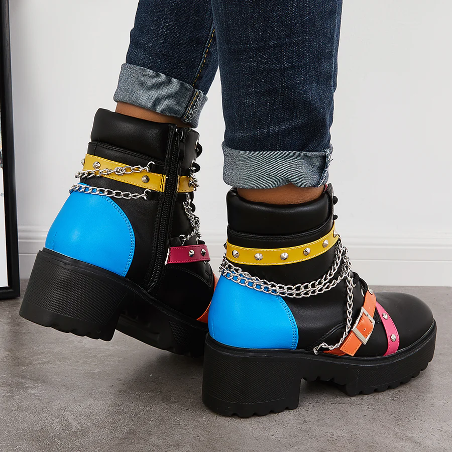 Platform Chunky Sole Combat Booties Side Zip Ankle Boots