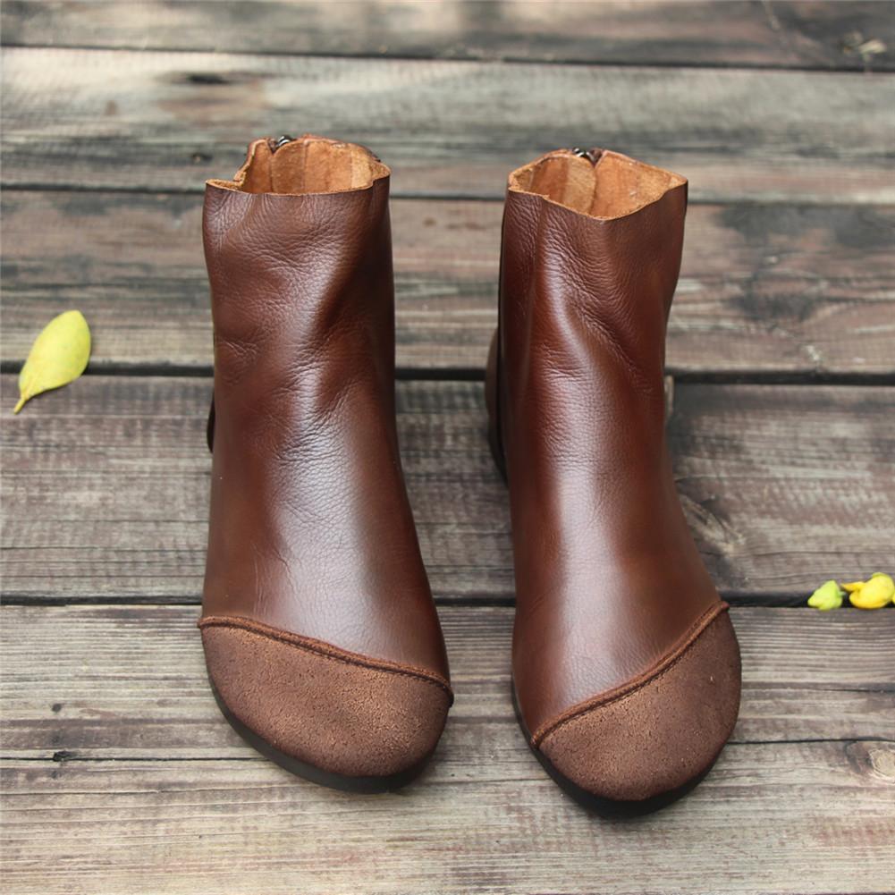 Women Handmade Soft Leather Flats Loafers Boots Color Blocking Ankle Boots Original Design Coffee/Black