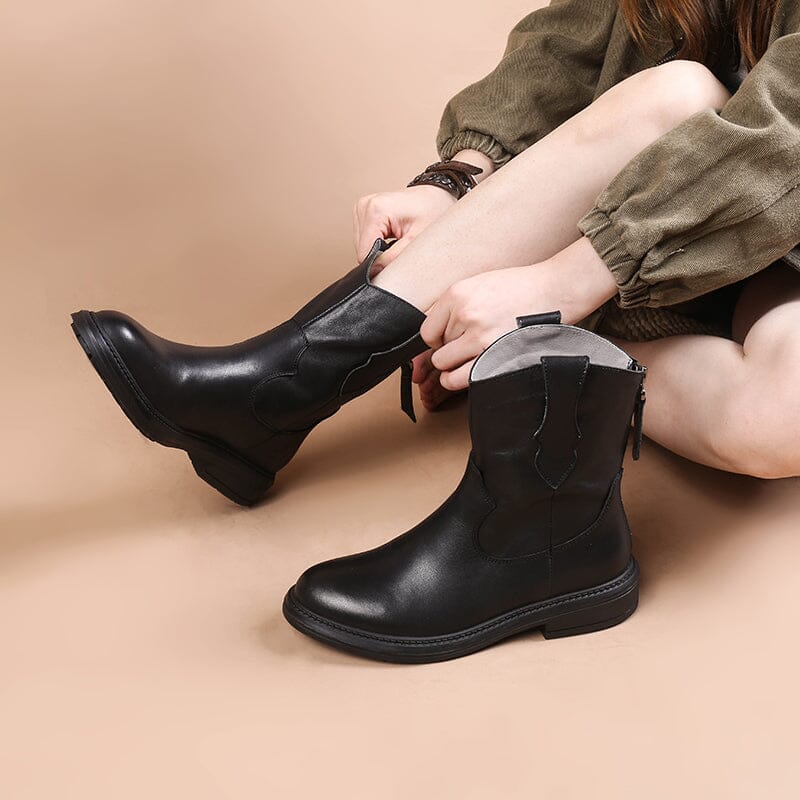 Cowgirl Boots Handmade Genuine Leather Short Boots in Black/Brown/Coffee/Yellow