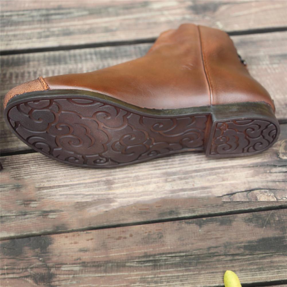 Women Handmade Soft Leather Flats Loafers Boots Color Blocking Ankle Boots Original Design Coffee/Black