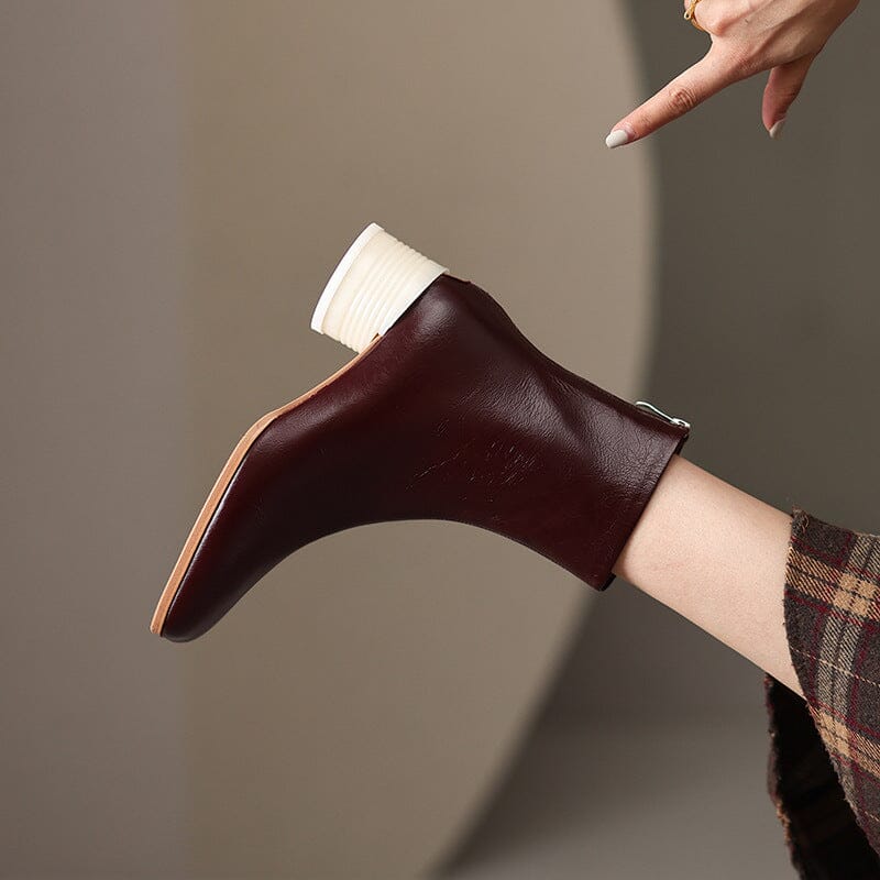 Classic Elegant Glove-Like Ankle Boots Mid Heel Slimming Boots Back Zipper Boots
