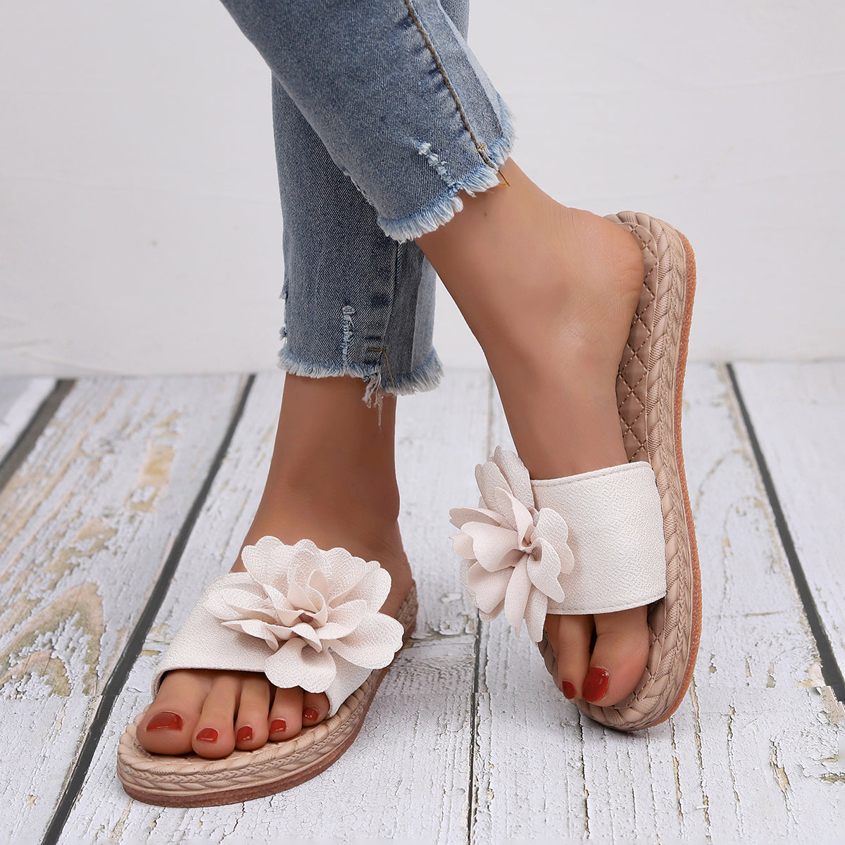 Floral Decor Flats Espadrille Slide Sandals Summer Beach Slippers