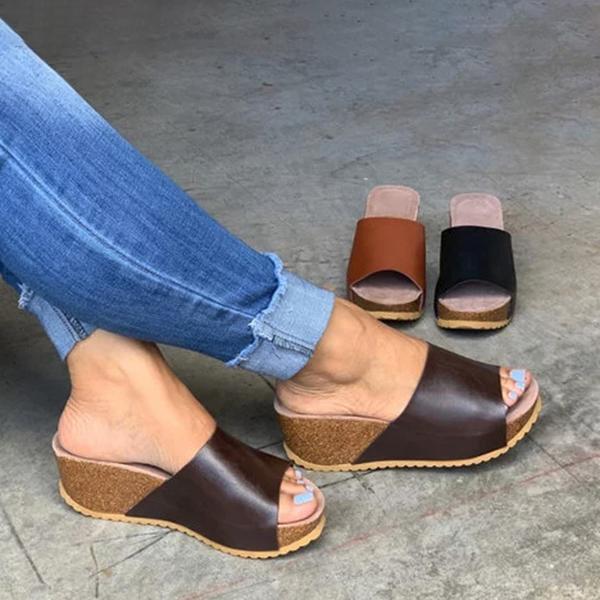 Fashion Style Peep Toe Slip-On Wedges Slippers