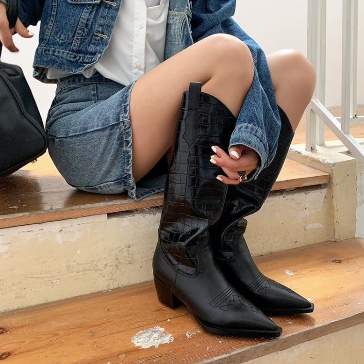 Western R Toe Boots Cowboy Boots Roper Cowgirl Boots Handmade Genuine Leather in Black/Brown - HIGH WESTERN BOOTS