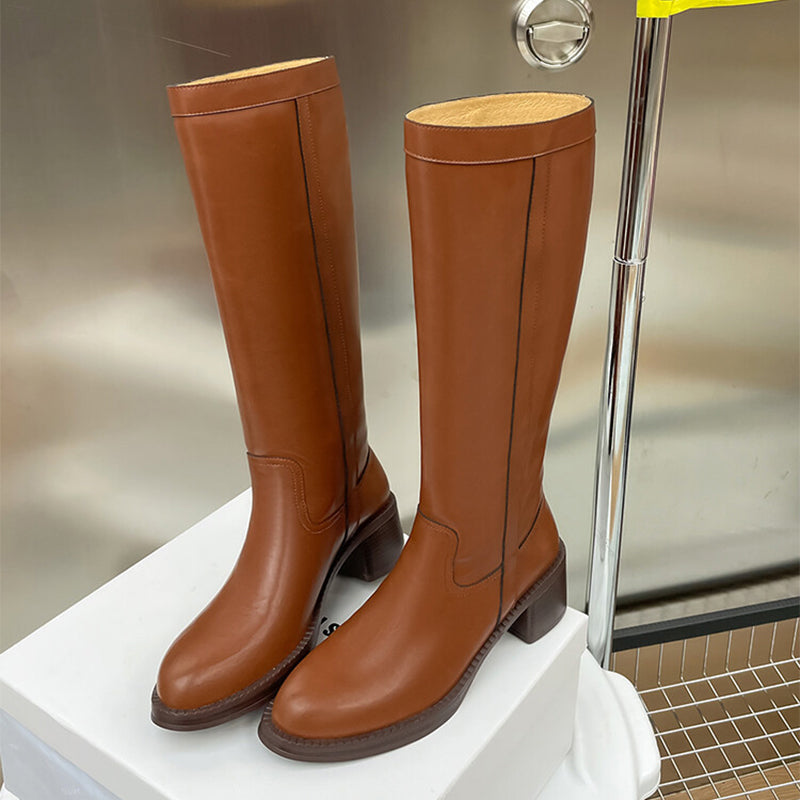 Retro Cowboy Boots Women Handmade Genuine Leather Black/Brown - HIGH WESTERN BOOTS Side Zipper