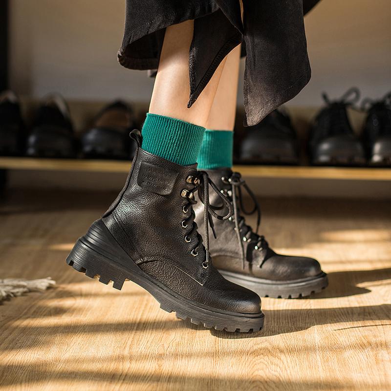 Retro Leather Boots Designer Retro Chunky Riding Boots Short Plush Handmade Yellow/Black