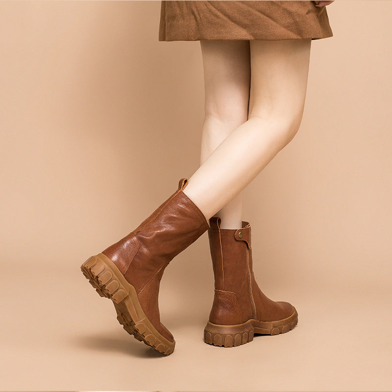 Chelsea Boots For Women Handmade Leather Short Boots Chunky in Black/Brown