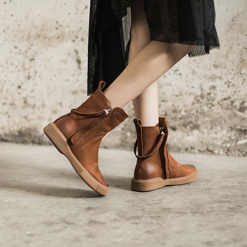 Side Zipper Chelsea Boots Waxing Leather Short Boots for Winter Black/Coffee