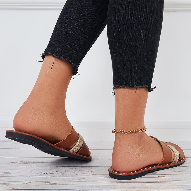 Women Cutout Slide Sandals Open Toe Flat Slippers