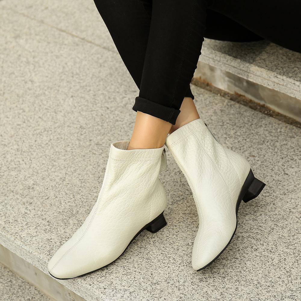 Handmade Leather Chelsea Boots For Women Soft Ankle Boots Retro Square Toe Black/Brown/Off White