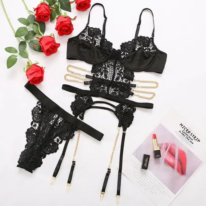 Black Cutout Metal Chain Bustiers
