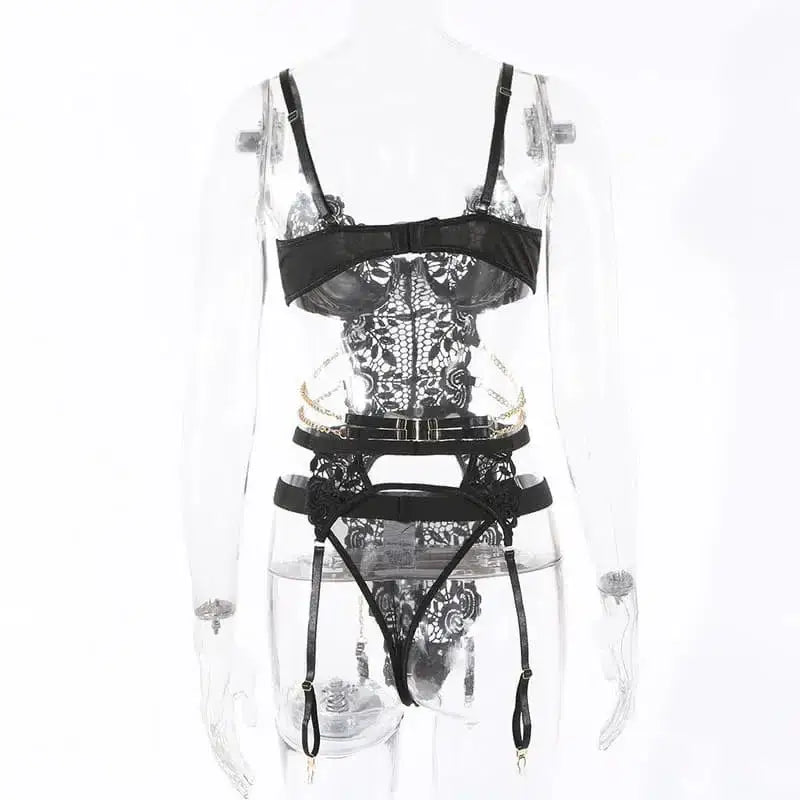 Black Cutout Metal Chain Bustiers