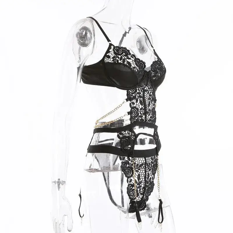 Black Cutout Metal Chain Bustiers