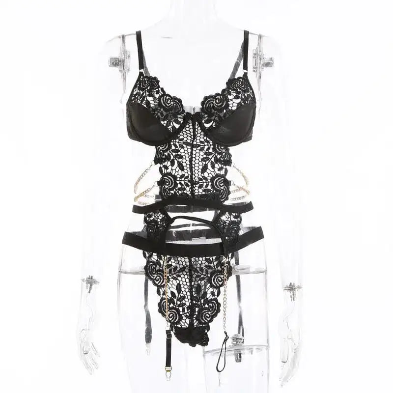 Black Cutout Metal Chain Bustiers